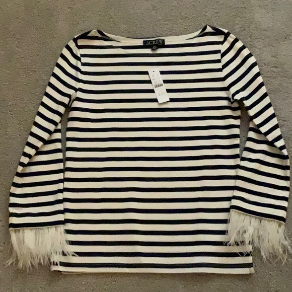 J.Crew Stripes Top With Feather Accents XXS NWT - Picture 2 of 6